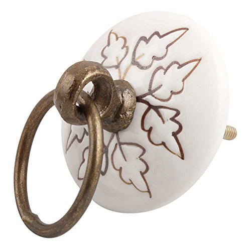 Image of Indian-Shelf 4 Piece Vintage Brown Leaf Ceramic Ring Pull Cabinet Knobs
