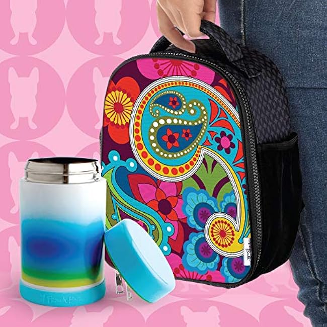 French Bull Stainless Steel Leak Proof Hot Lunch Thermos Vacuum Insulated Food Soup Jar Container, Easy Grip Lid, 16oz, Blue Ombre (71134)