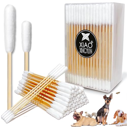 100 PCS 6 Inch Long Cotton Swabs in Box - Professional Large Cotton Swabs with Bamboo Handle - Double Sided Dog Ear Swabs - Specially Designed Big Cotton Swabs for Dog Ear Cleaning Solution