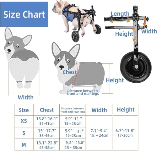 Hunderollstuhl, Behindertenhund, Behindertenhilfewagen, Hundewagen, leicht, größenverstellbar, geeignet für kleine und mittelgroße Hunde (Modell) (Blau - M)