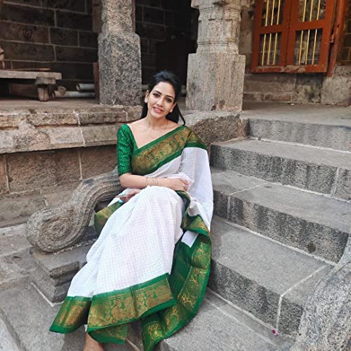 Image of Flosive Women's Kanjivaram Silk Saree With Handloom Weaving Work With Blouse Piece