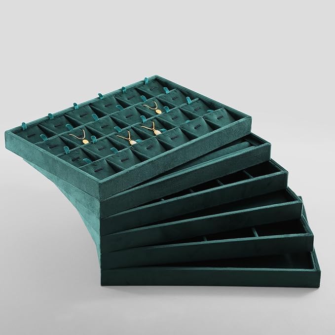 Image of Premium Green Velvet 24 Grid Jewelry Tray,Bracelet Watch Jewelry Display Tray,Showcase Jewelry Organizer
