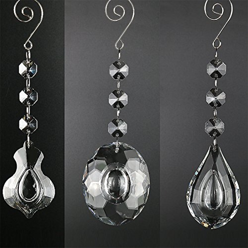 H&D 63mm Clear Crystal Chandelier Prisms Teardrop Glass Pendants Beads Loquat Violin Oval Shape Crystal Pendant,Pack of 3