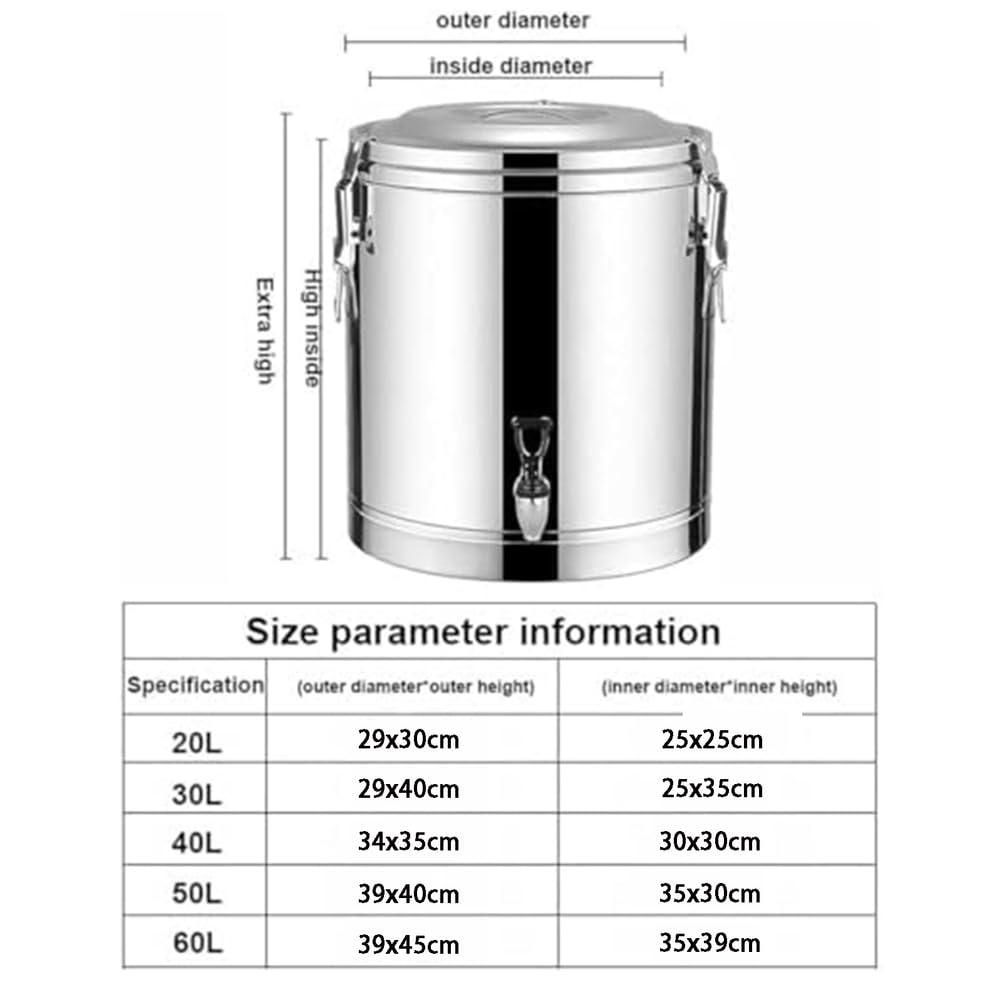 Cubo aislante, recipiente grande de acero inoxidable de 40 litros para café y té para fiestas y eventos, barril aislado de grado comercial para bebidas