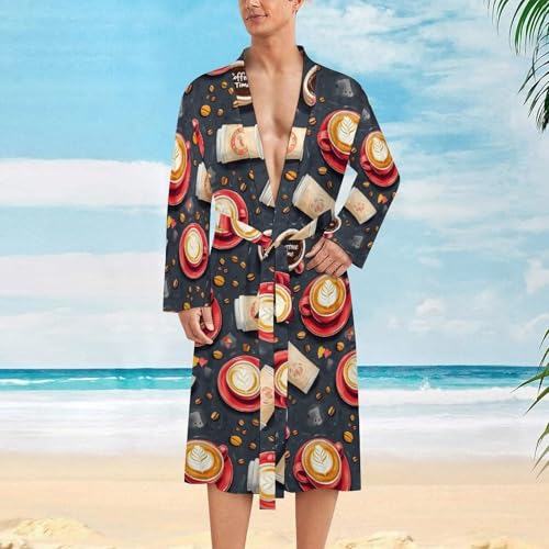 Peignoir de bain pour homme kimono léger haut de gamme imprimé café