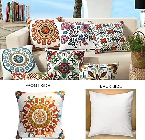 Embroidered Decorative Throw Pillows Cover 18X18 Boho Farmhouse Square Pillow Case For Couch Sofa Bed, Plant Floral Patterns Home Decor Pillows Cover, Embroidery Pattern Fall Pillow Cover #TOP4