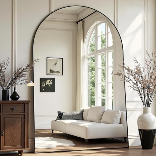 Image of Prywot Full Length Mirror, Oversized 90 inchx46 inch Arched-Top Floor Mirror, Black