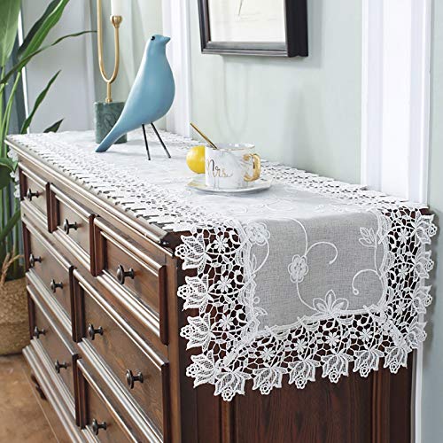 Chemin de table brodé en dentelle beige rectangulaire pour meuble TV - 2