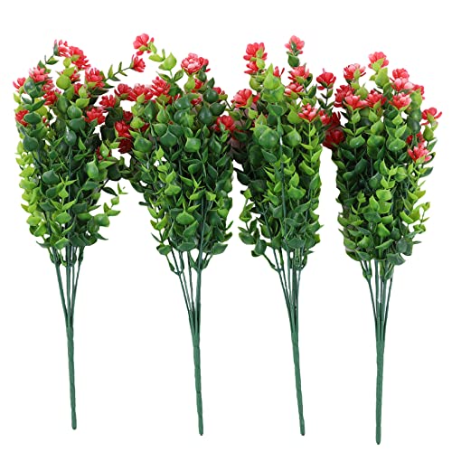 GXSFLG 4 unidades de flores artificiales, arbustos verdes, plantas artificiales para balcón, ramo de flores artificiales, flores artificiales