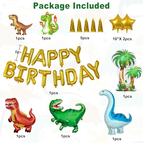 Image of Ouddy Life Dinosaur Balloons Birthday Party Decorations Fringe Curtain | 123Pcs Green Orange Blue Happy Birthday Dino Foil Balloons Garland Arch Kit for Boys Jungle Safari Baby Shower Party Supplies