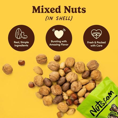 Image of Nuts com Mixed Nuts in Shell, No Brazil Nuts - 3 lb Bag, Natural, Includes Walnuts, Hazelnuts, Pecans, Almonds - Healthy Snack Sampler for Squirrels