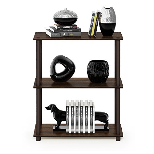 Image of Furinno TURN-N-TUBE Storage Shelves, 3-Tier Book Shelf, Corner Shelf, Toolless Open Shelves, for Organization and Storage, Living Room, Garage, Home Office, Walnut