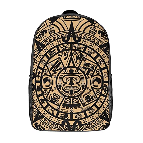 Aztec Maya Calendar Printed Backpack 17 Inch Shoulders Daypack Large Capacity Laptop Bag for Men Women