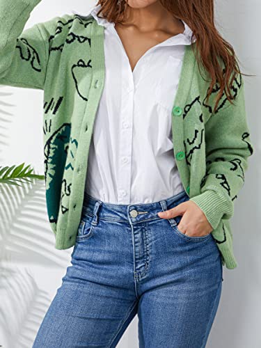 Adults Tops, Dinosaur Print Long Sleeve Loose Knitted Cardigan with Buttons Autumn Outfit for Women Men, S/M/L/XL4