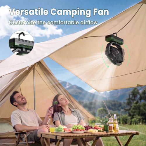 Image of FRIZCOL 3-in-1 Camping Fan - Portable Fans Rechargeable - 24000mAh Detachable Battery Powered Fan with Light & Remote for Indoor, Outdoor, Tent, Travel, Fishing, Jobsite - Dark Green