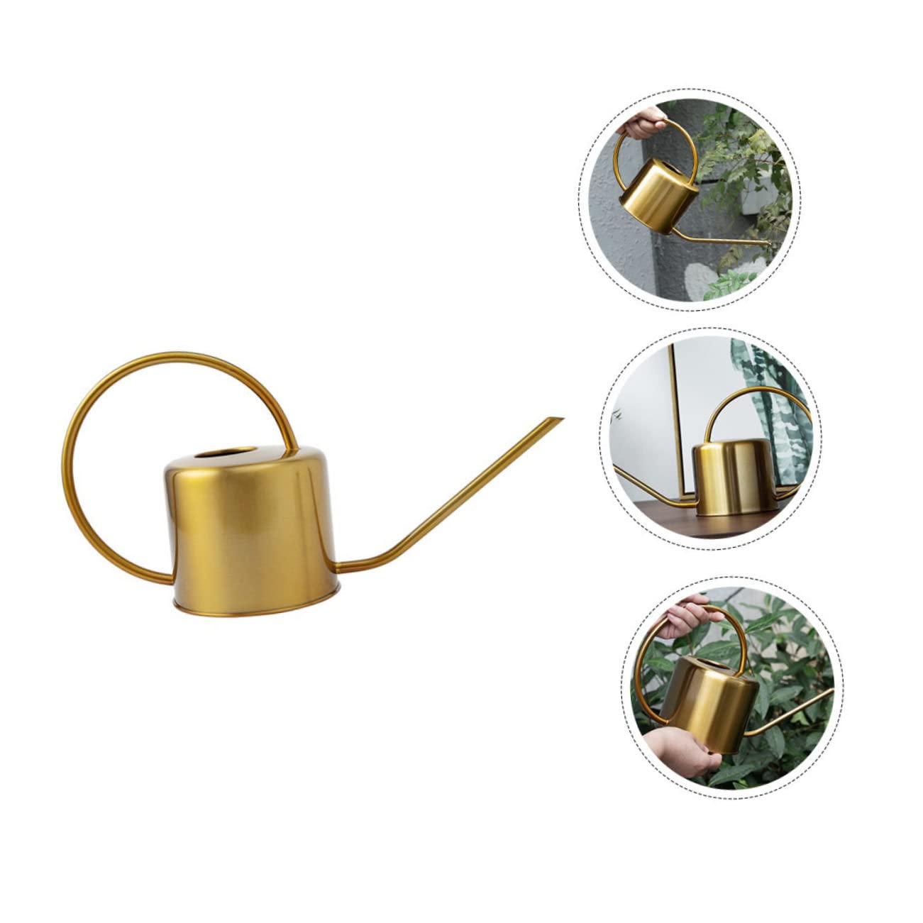 DOITOOL Arrosoir sans Fuite d'eau en Acier Inoxydable Poignée Ergonomique 1300ml Design Classique Doré pour Jardinage et Usage Domestique