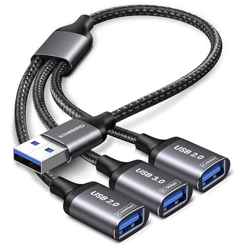 KiwiBird USB Splitter 1 zu 3 USB Verteiler (1x USB3.0, 2X USB2.0) Y Kabel 3.0 Adapter Erweiterung Ladekabel für Strom und Daten Mini HUB Kompatibel mit Laptop Drucker PC Tastatur Maus