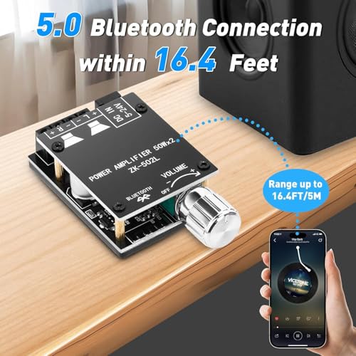 Image of Hexonix ZK-502L TPA3116 MINI Bluetooth 5.0 Wireless Audio Digital Power Amplifier Board 50W x 2 with Switch and Adjustable Volume with shell