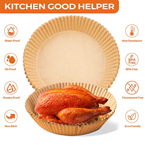 Air Fryer Paper Liners Disposable: 125PCS Non-Stick Air Fryer Parchment Paper, Food Grade Baking Liner for Baking Roasting Microwave (8IN-Round)