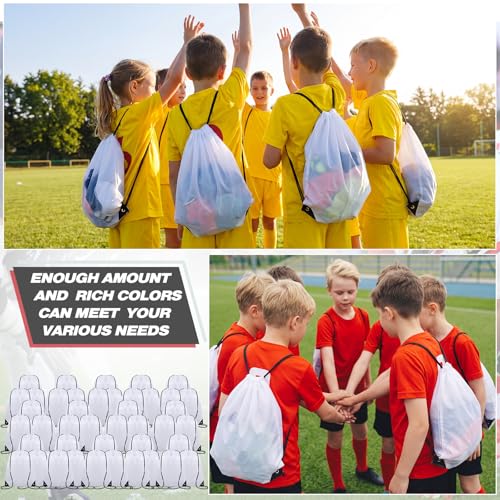 Image of Shappy Drawstring Backpack Bulk Sports Gym Cinch Bag Polyester String Bag for Men Women(White,200 Pcs)