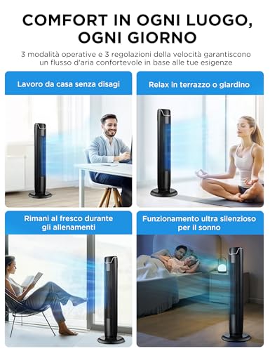 Midea FZ10-17JR - Ventilador de torre silencioso con mando a distancia (92 cm, temporizador, 7 horas, 3 modos, 3 velocidades, 45 W), color negro - imagen 7