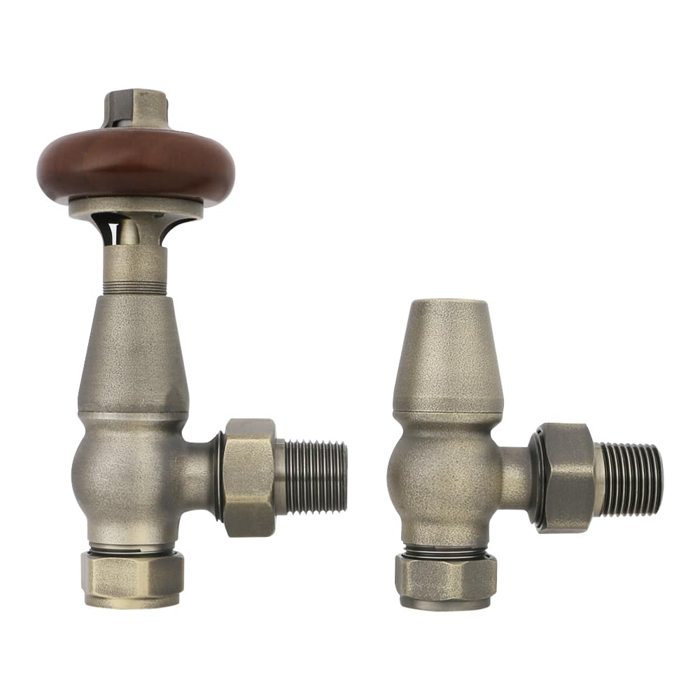 Nrg Antique Brass Angled Trv And Lockshield Set, 15Mm, Red Wheel,