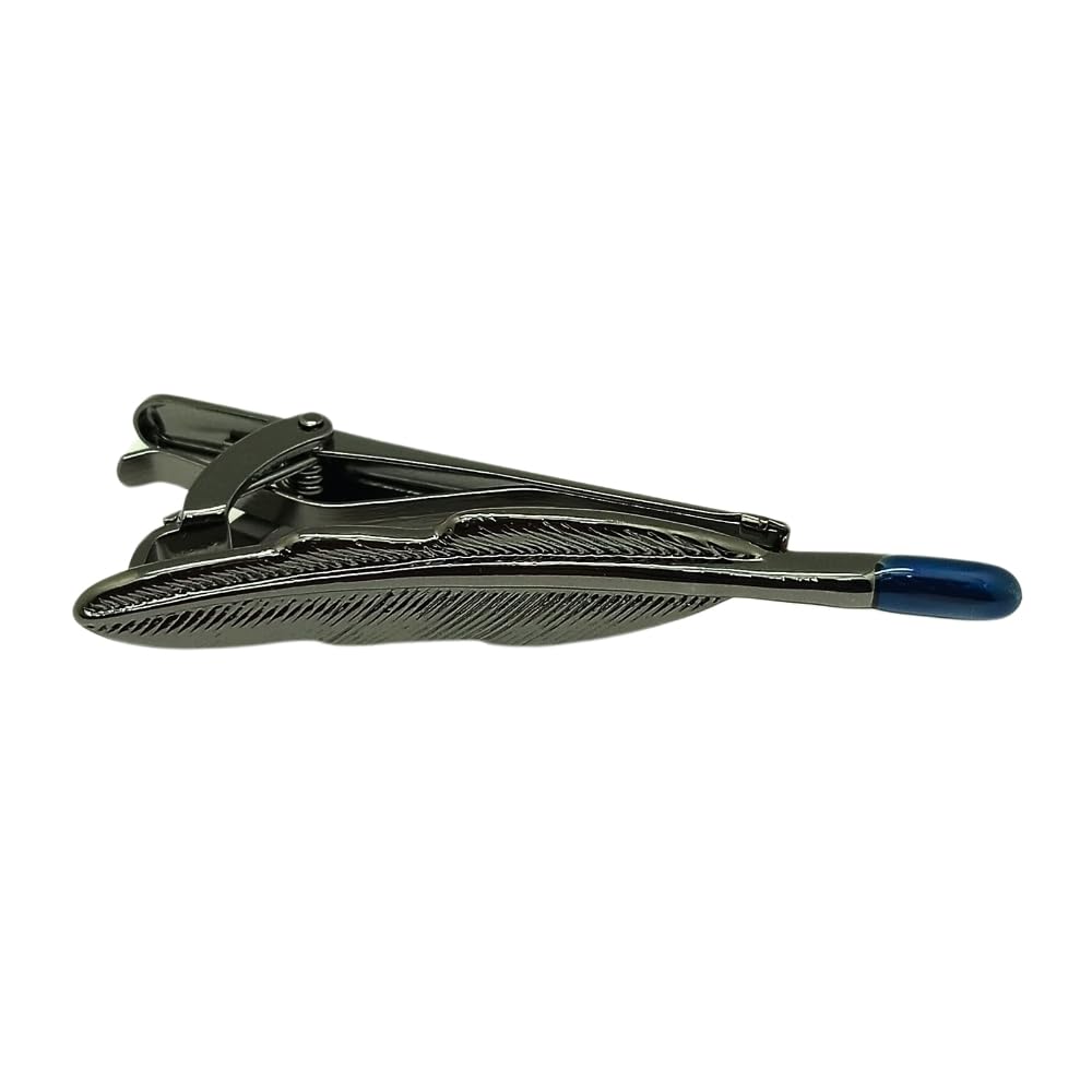 Feather Inspired Gunmetal Tie Clip with BlueTip for Men-image-28