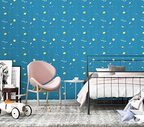 Cartoons Wallpaper Paper for Wall Modern Vinyl Wallpaper Peel & Stick Wallpaper Sky Meteor Planet Stitching Self-Adhesive Wallpaper Printing Paper Shelf Paper for Wall Decal (17.7"Ã—236")