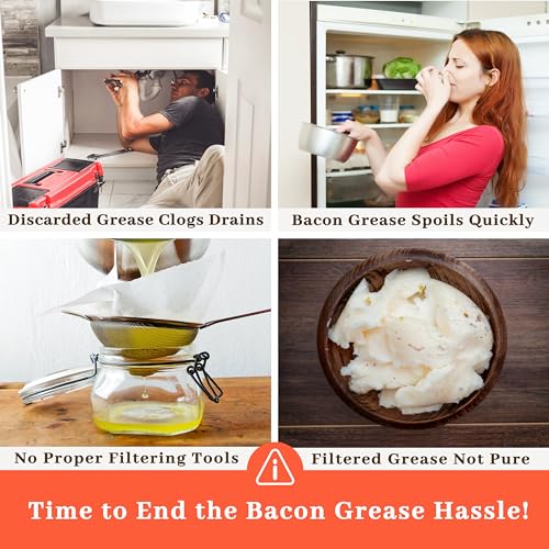 Image of Ayerphalo 42oz Enamel Bacon Grease Container with Strainer, Farmhouse Red