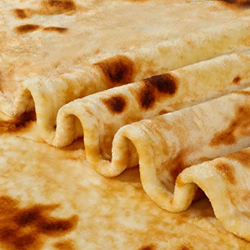 Image of Bnuitland 80 Inches Tortilla Burritos Pattern Blanket for Bed Sofa, 300 GSM Double Sided Funny Giant Flour Novelty Realistic Taco Food Blanket, Super Soft Flannel for Your Family