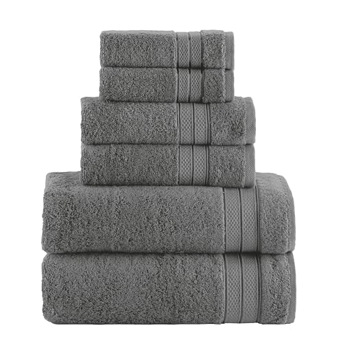 Image of Elegant Comfort Luxury 6-Piece Towel Set, Premium Soft 100% Turkish Cotton, Three Line Popcorn Design 2 Bath Towels, 2 Hand Towels and 2 Washcloths Towel Set- Quick-Drying and Absorbent, Charcoal Gray