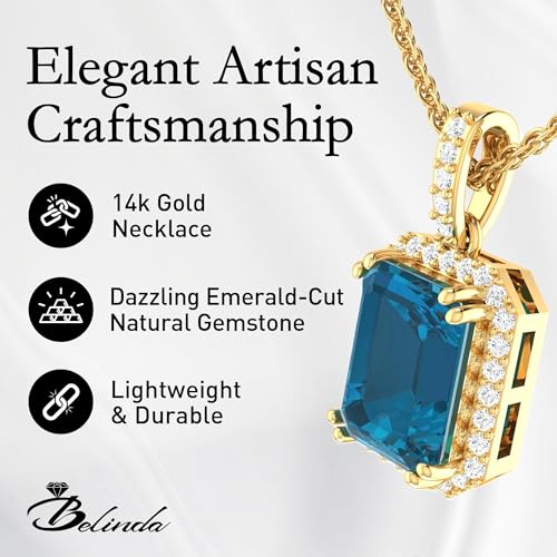 Womens 14k White/Yellow Gold Emerald Cut Sparkling Gemstone Necklace Hanging Choker Pendant Elegant Classic Luxury Beautiful Fine Jewelry Accessory for Female3