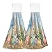 Lot de 2 essuie-mains magiques avec boucle de suspension pour cuisine, placard, salle de bain, toilettes, buanderie, aquarelle, lapin, œufs, tulipes saule