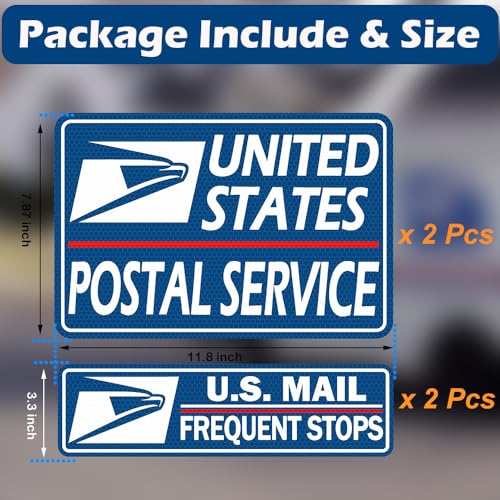 Image of 4 Pack Reflective Mail Delivery Driver Car Magnets Rural Delivery Carrier Magnetic Signs for Vehicles Mail Carrier Accessories Caution Frequent Stops Magnetic Decal Bumper Stickers - 30 Mils