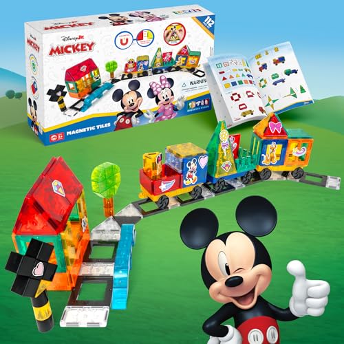 Tytan Disney Junior Mickey Mouse Jumbo Train Set — 112-Piece Magnetic Tiles with Vehicles