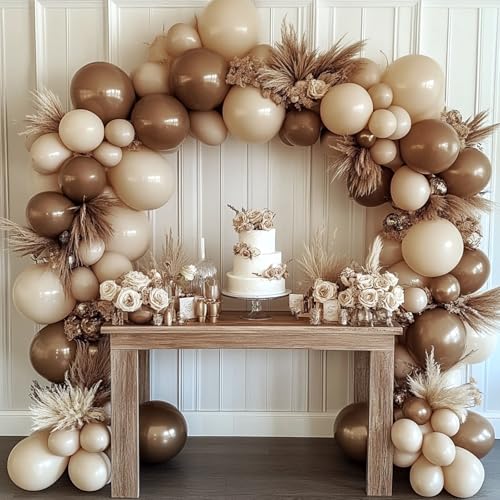 Image of RUBFAC Brown Balloons, 129pcs Different Sizes 18 12 10 5 Inches for Garland Arch Kit, Premium Boho Coffee Brown Latex Balloon for Birthday Party Graduation Wedding Anniversary Baby Shower Decoration