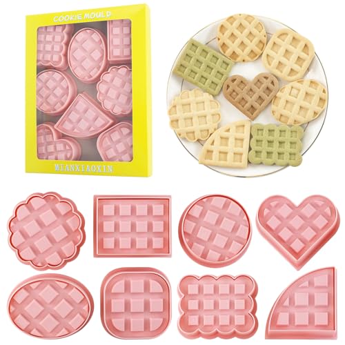 MIANXIAOXIN 8 Piece Cute Classic Biscuit Cookie Cutters Waffles,Circle,Quares Shape
