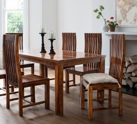 Image of Sheesham Solid Wood Six Seater Dining Table Set (Brown)