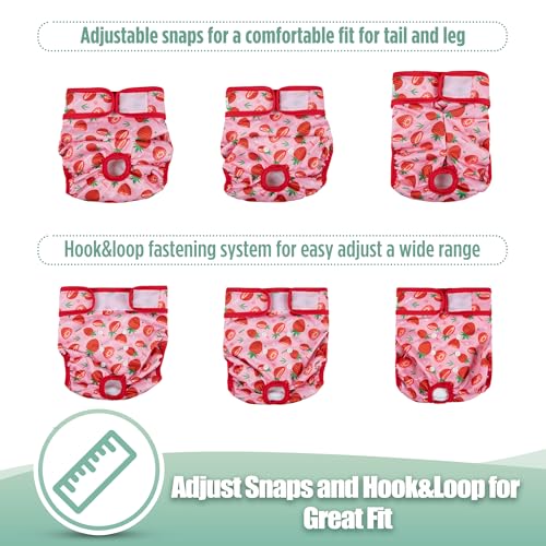 Image of wegreeco Female Dog Diapers, Washable Reusable Pet Puppy Doggie Diapers for Small Medium Large Female Dogs in Heat Period, Doggy Period Panties, 5 Pack, X-Large, Strawberries