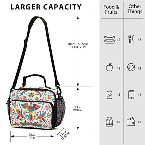 Eionryn Mexican Otomi Birds Floral Lunch Bags Lunch Box Insulated Cooler Bag Reusable Tote Shoulder Bag For Outdoor Picnic Meal Office #TOP2