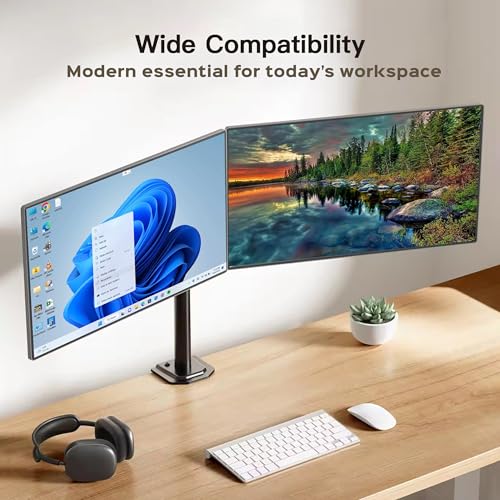 Image of iVOOMi Power Duo Black Dual Monitor Stand for Desk with VESA Mount, Adjustable Mechanical Monitor arm with Grommet Mounting Base for 15-34'' 2-22 kgs Screens, VESA Compliant Up to 100 x 100mm