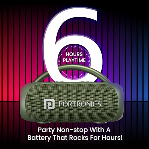 Image of Portronics Radiant 30W Wireless Bluetooth Portable Speaker With In-Built Mic,6 Hours Playtime,HD Clarity Sound,Dual Driver,RGB LEDs,TWS Connectivity,BT5.3v,USB Drive,Aux in,Type C Fast Charging(Green)