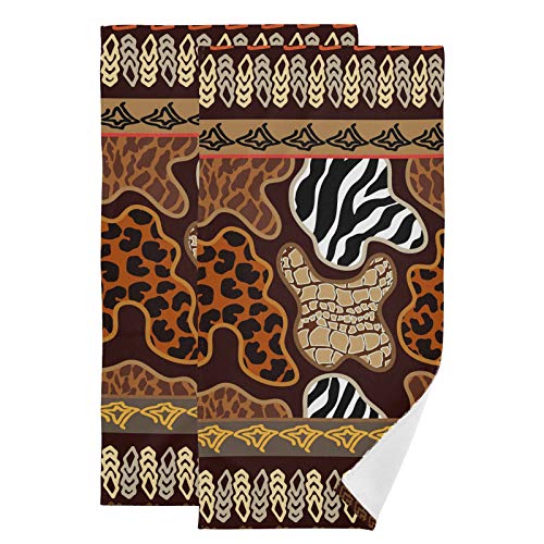 ALAZA Hand Towels for Bathroom Set of 2, Animal Prints Tiger Stripes Leopard Spots Reptile Skin Snake Wavy Ultra Soft and Absorbent Fingertip Towels & Face Cloths, 28 x 14 inch