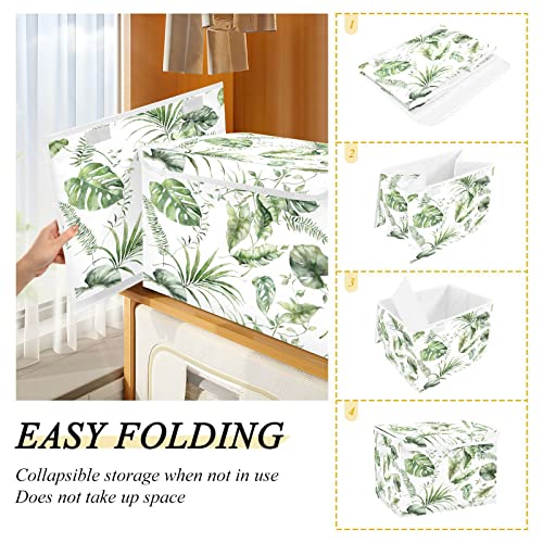 Mnsruu Storage Boxes with Lids, Banana Palm Green Leaf Morandi Large Storage Basket Organizer Shelves Cube Bin Toy Clothes Underbed - Image 4