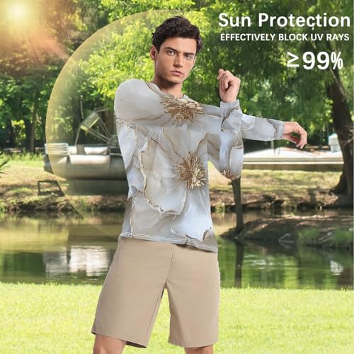 Marble White Beige Men's UPF 50+ Elastic Elasticity UV Sun Protection Shirts Hiking4