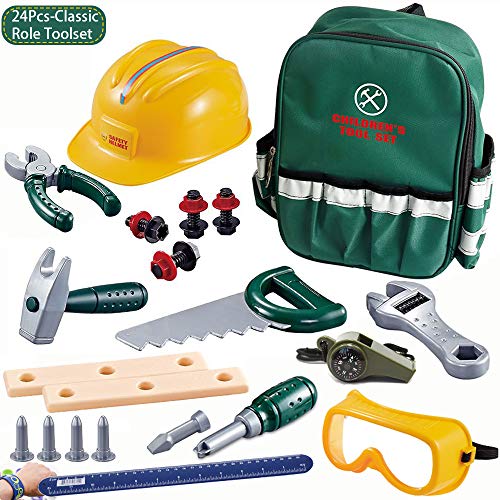 Helmet Cosplay 24PCS Pretend Play Construction Toys Kid for Toddlers.Craftsman Realistic Tools Plus