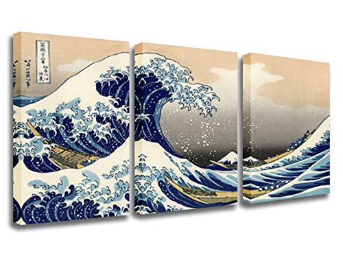 モダン アート パネル 浮世絵 富嶽三十六景 葛飾北斎 神奈川沖浪裏 木枠 アートフレーム 絵 壁掛け ポスター 3パネル インテリア 飾り