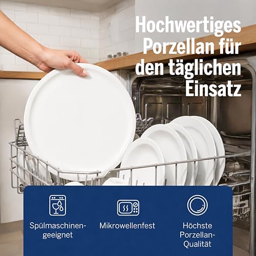 Van Well italienischer Pizzateller groß ø 33cm weiß – Porzellan XL Teller für Pizza & Pasta – Mikrowellen geeignet, spülmaschinenfest… – Ansicht 3