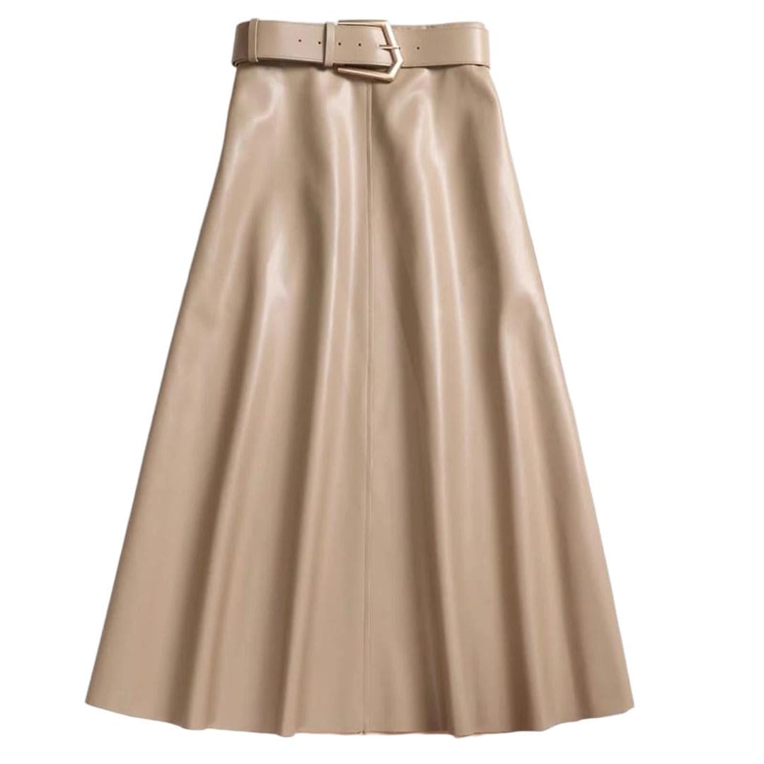 Women Leather Belt with Sashes Slim High Waist Autumn Skirt