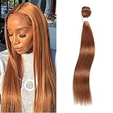 X-tress 16inch 1 Straight Brazilian Remy Hair Light Brown Bundle Color 30 Hair Weave Human Hair Extension Ginger 100% Virgin Human Hair Weave (16 Inch)